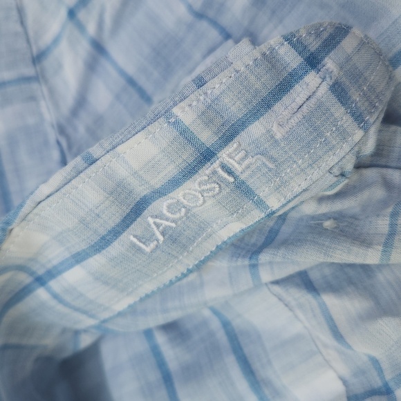 Lacoste Blue Casual Button Down Shirt with Plaid Design - Picture 5 of 6
